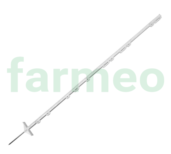 Słupek biały, wysokość całkowita 125 cm (długość szpica 21 cm) z dwiema stopkami, element ogrodzenia elektrycznego; 443492 Produkt krajowy