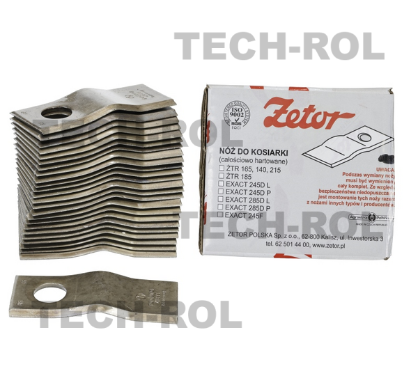 Komplet nożyków 105/49 mm, 25 sztuk, średnica otworu 21 mm, nożyki gięte R3, kosiarka czeska ZTR; 2298669233 Zetor Oryginał