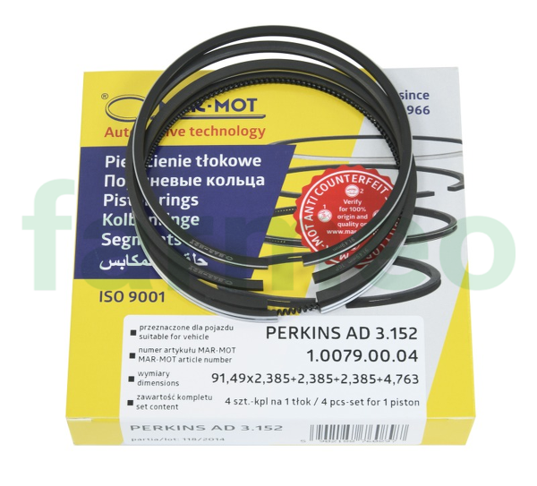 Komplet pierścieni tłokowych silnika, Nominał, fi 91,49 mm ,4- szt. na komplet, do  MF-3, AD3.152 41158065, 10079.0004 MAR-MOT Września