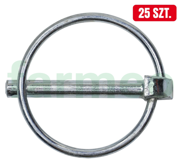 Przetyczka rolnicza fi-6 mm, stal sprężynowa z powłoką antykorozyjną, opakowanie 25 szt., zabezpiecza sworznie belki polowej, zaczepu i układu TUZ, pasuje do ciągników i maszyn rolniczych; 810285M3 Lift AGRO