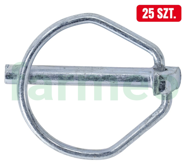 Przetyczka rolnicza fi-6 mm, stal sprężynowa z powłoką antykorozyjną, opakowanie 25 szt., zabezpiecza sworznie belki polowej, zaczepu i układu TUZ, pasuje do ciągników i maszyn rolniczych; 810285M3 APARTS