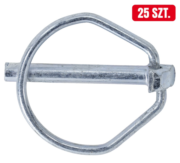 Przetyczka rolnicza fi-6 mm, stal sprężynowa z powłoką antykorozyjną, opakowanie 25 szt., zabezpiecza sworznie belki polowej, zaczepu i układu TUZ, pasuje do ciągników i maszyn rolniczych; 810285M3 APARTS