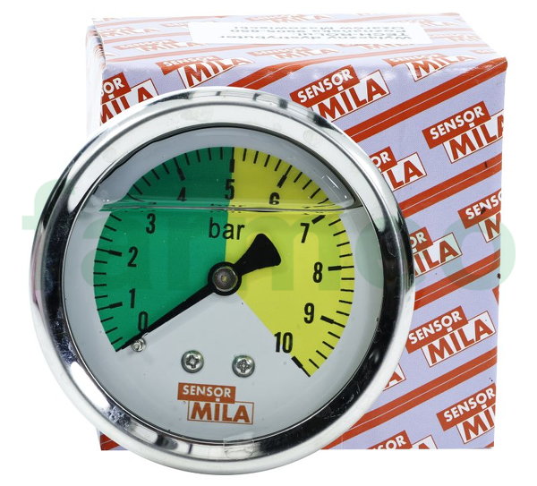 Manometr glicerynowy 0-10 bar, fi-63 mm, mocowanie tylne, gwint M12x1,5 pasuje do opryskiwaczy polowych i sadowniczych; Sensor MILA