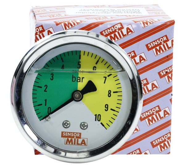Manometr glicerynowy 0-10 bar, fi-63 mm, mocowanie tylne, gwint M12x1,5 pasuje do opryskiwaczy polowych i sadowniczych; Sensor MILA