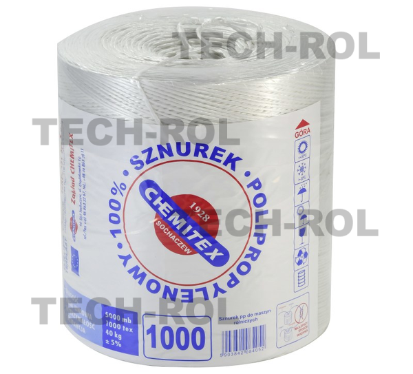 Sznurek do pras rolniczych PP biały 5000 m, 5 kg, 1000 m/kg, TEX 1000, 1 szt.*; Tex-1000 Chemitex