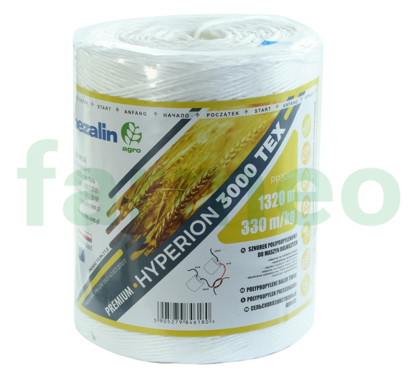 Sznurek do pras rolniczych PP biały 1320 m, 4 kg, 330 m/kg, TEX 3000, 1 szt., sk. HYPERION; Tex-3000, PP3000 Bezalin