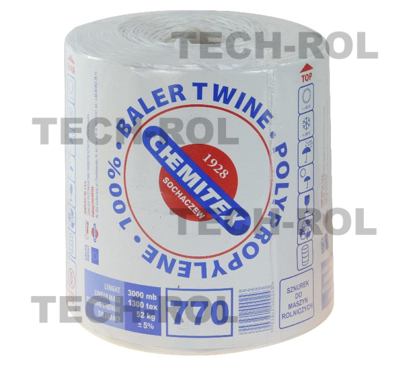 Sznurek do pras rolniczych PP biały 3080 m, 4 kg, 770 m/kg, TEX 1300, 1 szt.*; Tex-1300 Chemitex