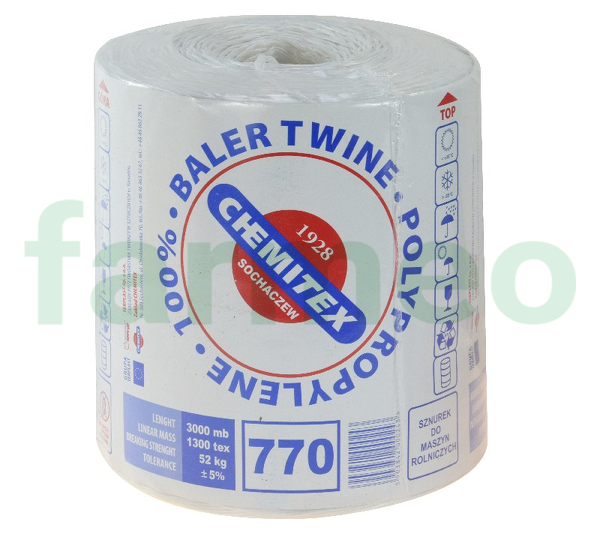 Sznurek do pras rolniczych PP biały 3080 m, 4 kg, 770 m/kg, TEX 1300, 1 szt.*; Tex-1300 Chemitex