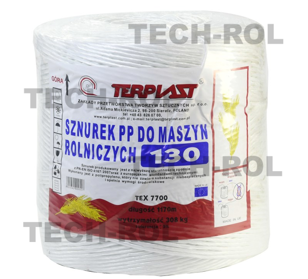 Sznurek do pras rolniczych PP biały 1170 m, 9 kg, 130 m/kg, TEX 7700, szpula duża, 1 szt.*; Tex-7700 Chemitex
