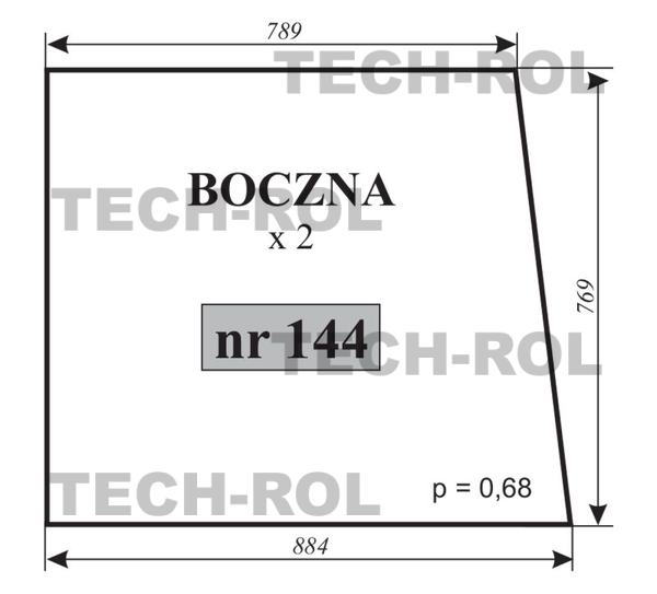 Szyba boczna884mm/789mm/769mm do Ursus C-355 (A) 144 Hartownia Krotoszyn