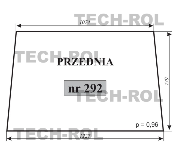 Szyba przednia1227mm/1074mm/779mm do Ursus C-330 (C) 292 Hartownia Krotoszyn