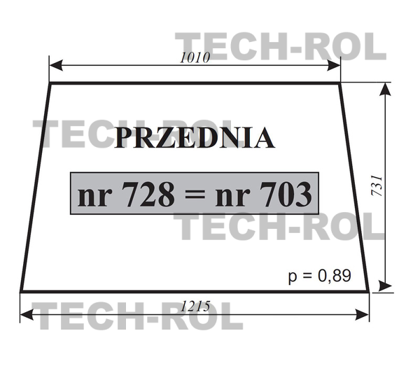 Szyba przednia1215mm/1010mm/731mm do Ursus 3512 (C) 703, 728 Hartownia Krotoszyn